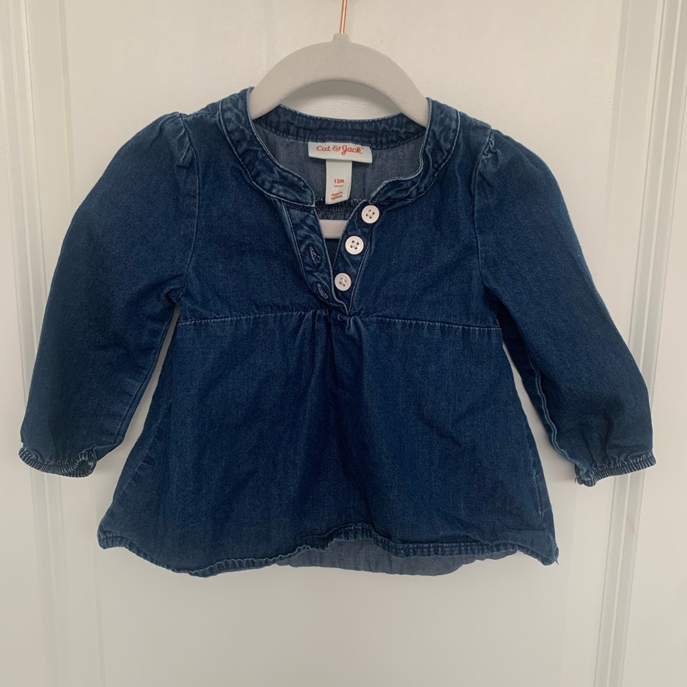 Cat & Jack Indigo Denim Shirt Baby with Pink Buttons